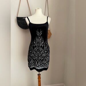 Vintage CREW Velour Silver Fire Mini Dress, Size Large